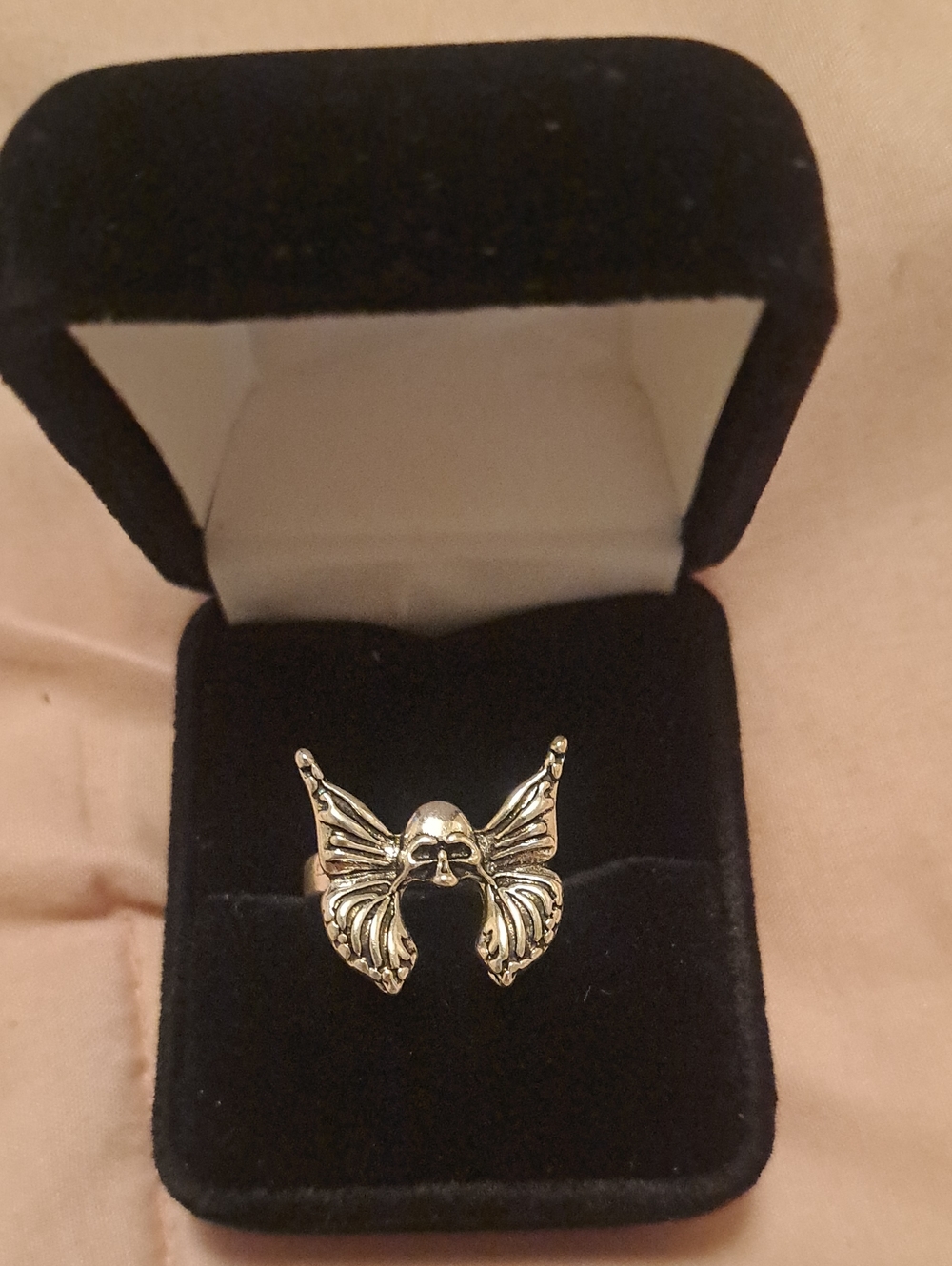 Silver Butterfly Skull Ring